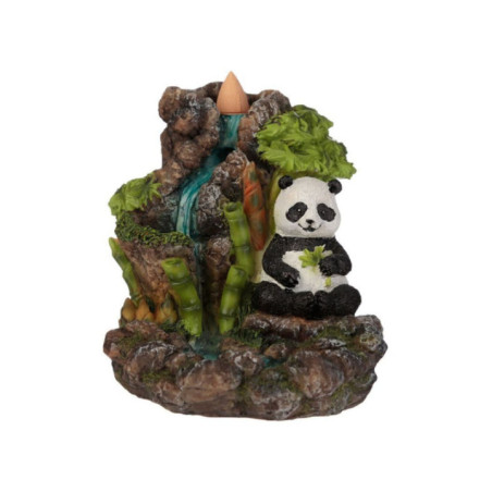 Quemador de Incienso en Cono de Reflujo Oso Panda en Cascada de Bambú 12,5 cm