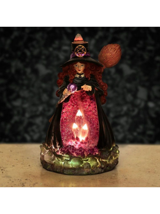 Quemador de Incienso en Cono de Reflujo Cueva de la bruja con Cristales y luz Led, altura 18 cm