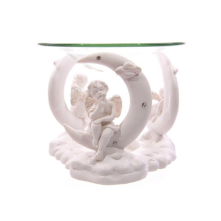 Quemador de Aceite Querubín Sentado en Luna. 11 cm altura x 12 cm ancho