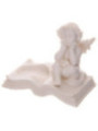 Portavelas Querubín Blanco Sentado en Libro.. 8 cm altura x 9,5 cm ancho