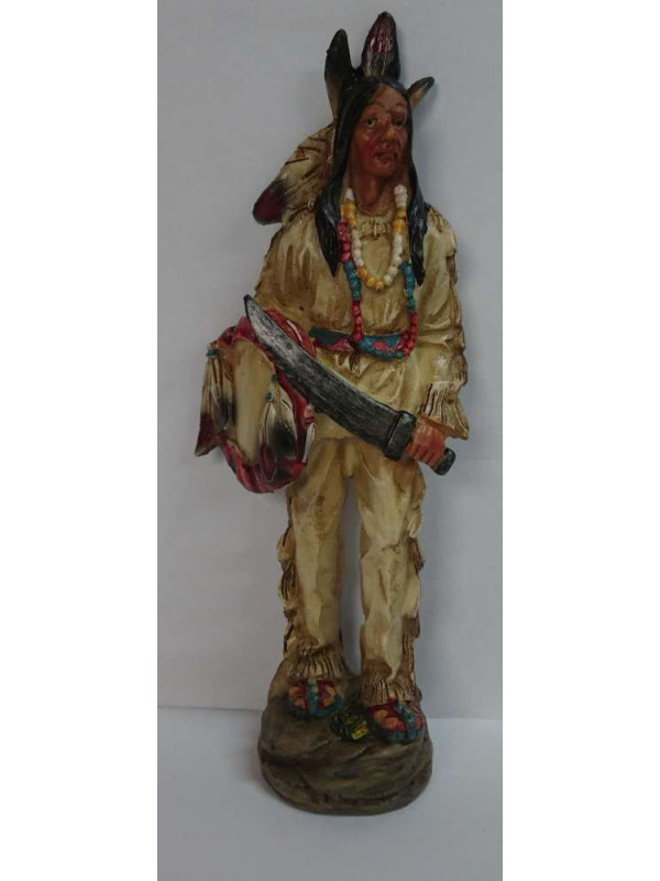 Imagen Artesana en Resina Indio, Espada y Escudo. 18,5cm