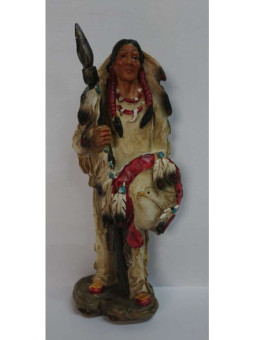 Imagen Artesana en Resina Indio, con Lanza y Escudo. 18,5cm