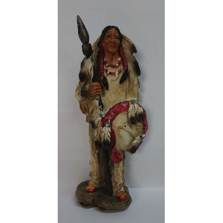 Imagen Artesana en Resina Indio, con Lanza y Escudo. 18,5cm