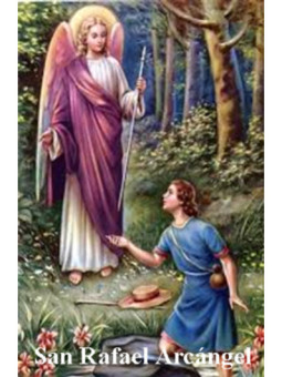 Estampa Plastificada Arcángel San Rafael 5x7,5cm