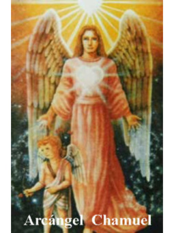 Estampa Plastificada Arcángel Chamuel, de 5x7,5cm.