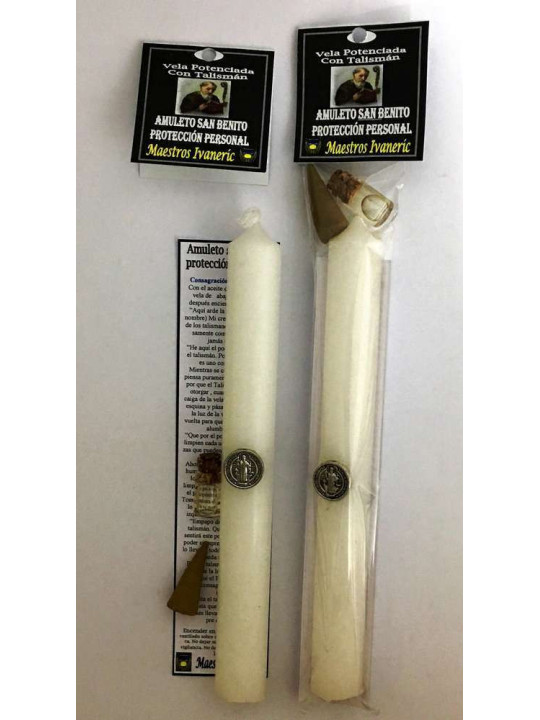 Vela Potenciada con Amuleto San Benito, Protección Personal