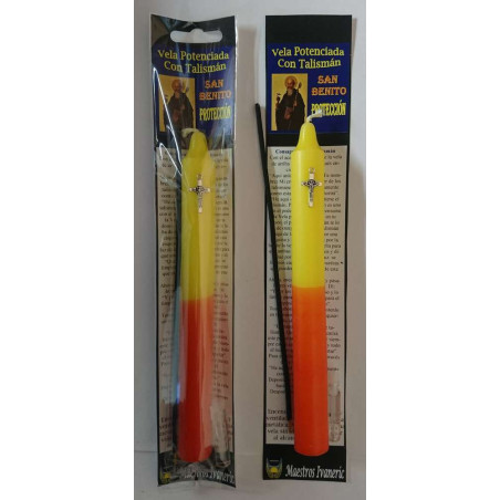 Vela Potenciada con Amuleto Cruz de San Benito. Protección