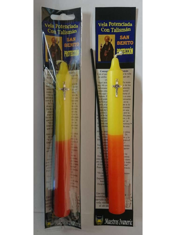 Vela Potenciada con Amuleto Cruz de San Benito. Protección