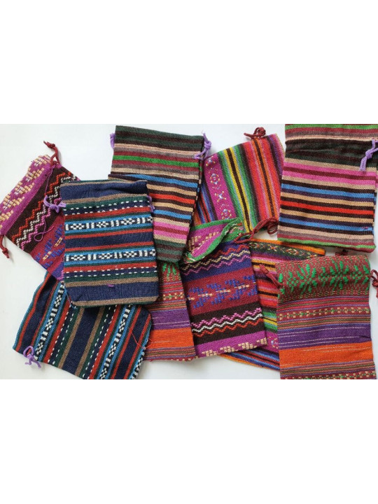 Pack Variado 10 Bolsas Étnicas de Algodón. 14 x 10 cm