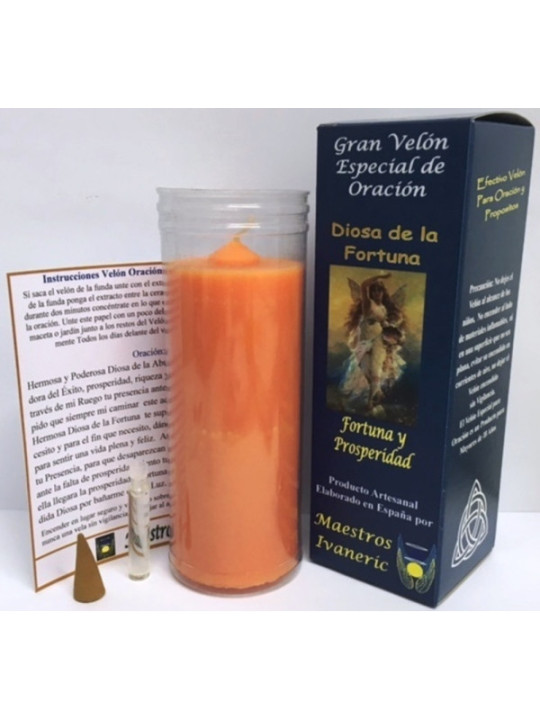 Velón Especial Potenciado Con Oración Diosa de la Fortuna