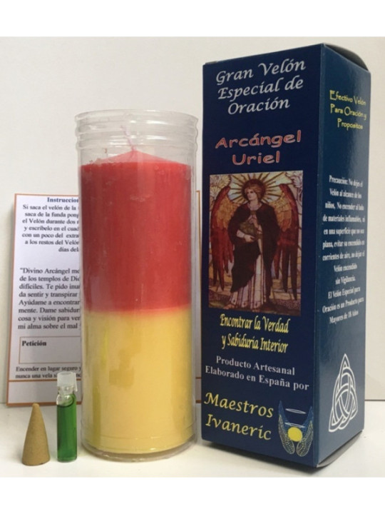 Velón Especial Potenciado Con Oración Uriel. Verdad y Sabiduria