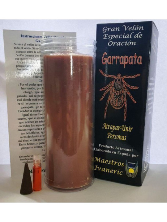 Velón Especial Potenciado Con Oración Garrapata, Amarrar