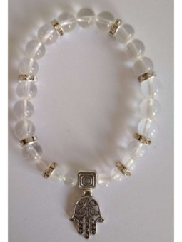 Pulsera Mineral Cuarzo Cristal con Mano de Fatima, Protección