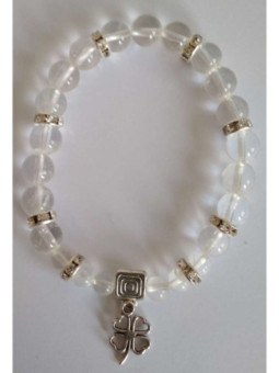 Pulsera Mineral Cuarzo Cristal con Trébol de la Suerte