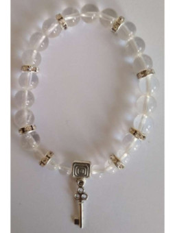 Pulsera Mineral Cuarzo Cristal con Llave Abrecaminos