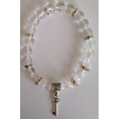 Pulsera Mineral Cuarzo Cristal con Llave Abrecaminos
