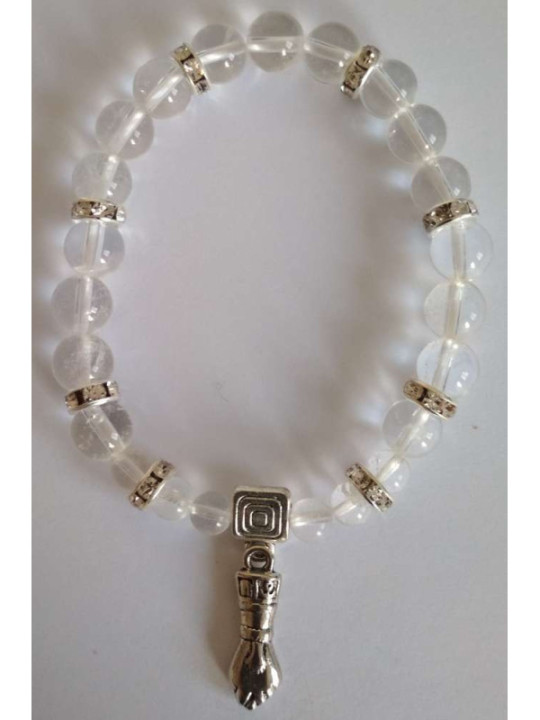 Pulsera Mineral Cuarzo Cristal con Puño Figa, Protección y Defensa