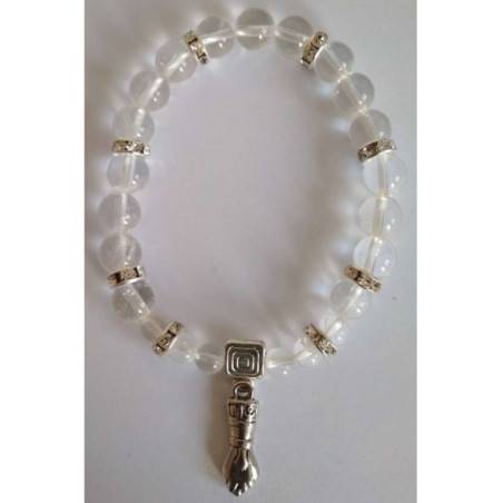 Pulsera Mineral Cuarzo Cristal con Puño Figa, Protección y Defensa