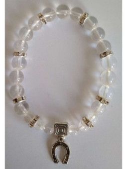 Pulsera Mineral Cuarzo Cristal con Herradura de la Suerte