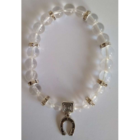 Pulsera Mineral Cuarzo Cristal con Herradura de la Suerte