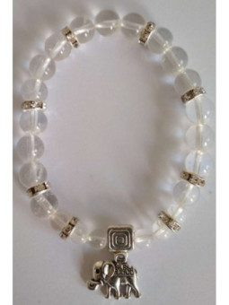 Pulsera Mineral Cuarzo Cristal con Elefante de la Prosperidad