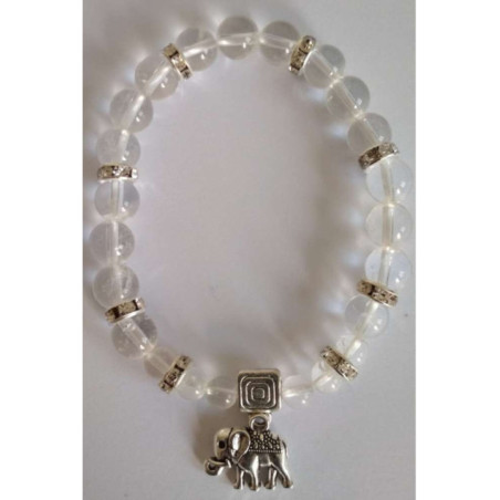 Pulsera Mineral Cuarzo Cristal con Elefante de la Prosperidad