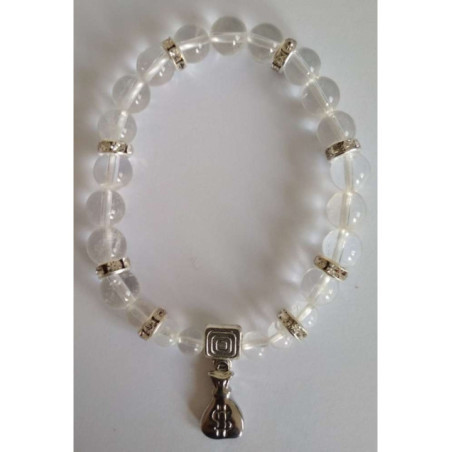 Pulsera Mineral Cuarzo Cristal con Morralito del Dinero