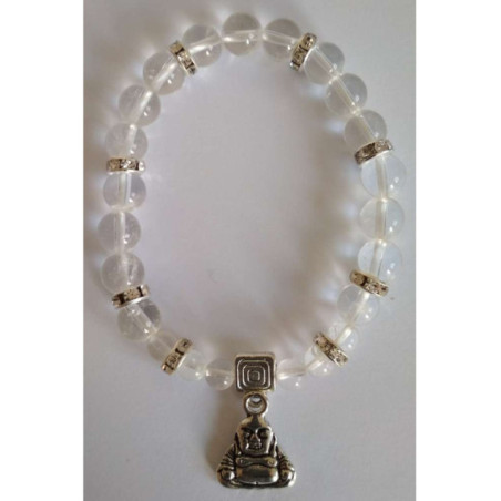 Pulsera Mineral Cuarzo Cristal con Buda de los Deseos