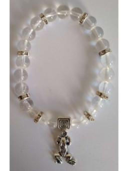 Pulsera Mineral Cuarzo Cristal con Rana de la Suerte