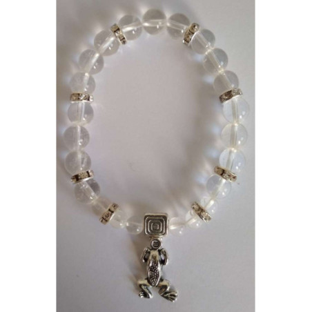 Pulsera Mineral Cuarzo Cristal con Rana de la Suerte