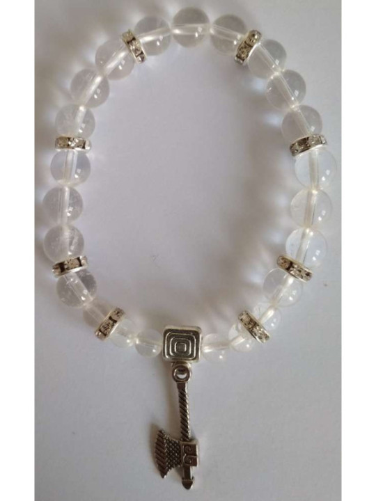 Pulsera Mineral Cuarzo Cristal con Hacha Celta