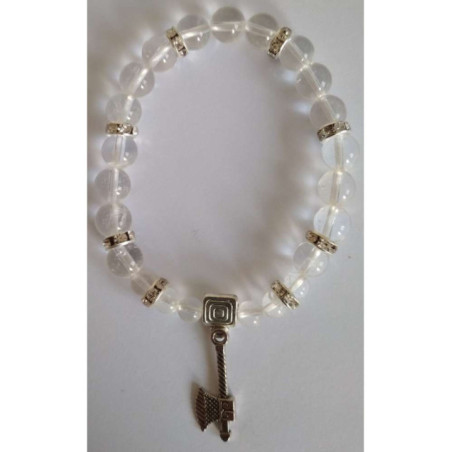 Pulsera Mineral Cuarzo Cristal con Hacha Celta