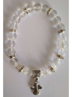 Pulsera Mineral Cuarzo Cristal con Ángel