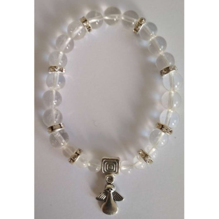 Pulsera Mineral Cuarzo Cristal con Ángel
