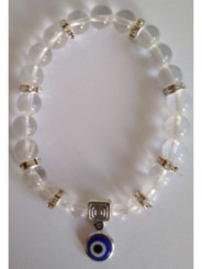 Pulsera Mineral Cuarzo Cristal con Ojo Turco, contra Envidias