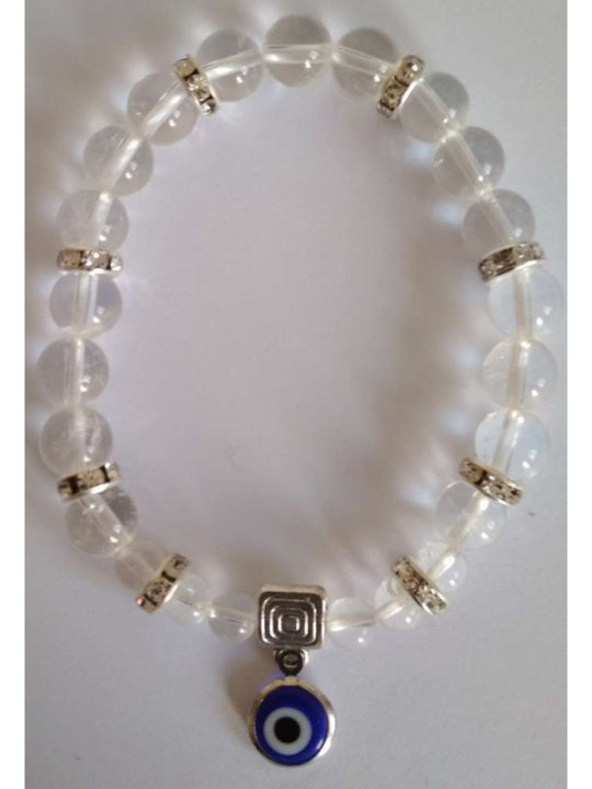 Pulsera Mineral Cuarzo Cristal con Ojo Turco, contra Envidias
