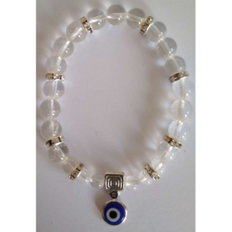 Pulsera Mineral Cuarzo Cristal con Ojo Turco, contra Envidias