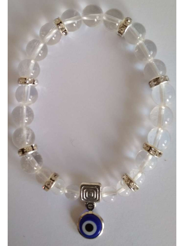 Pulsera Mineral Cuarzo Cristal con Ojo Turco, contra Envidias