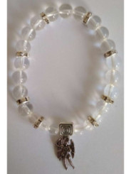 Pulsera Mineral Cuarzo Cristal con San Miguel, Defensa y Protección