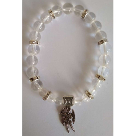 Pulsera Mineral Cuarzo Cristal con San Miguel, Defensa y Protección