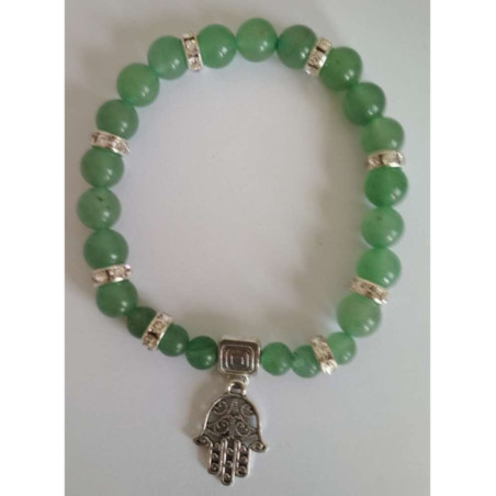 Pulsera Mineral Cuarzo Verde con Mano de Fatima, Protección