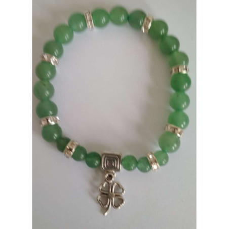 Pulsera Mineral Cuarzo Verde con Trébol de la Suerte