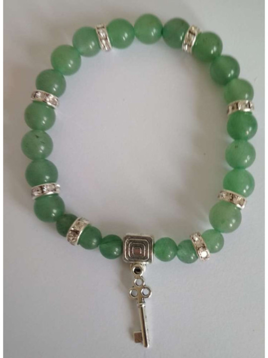 Pulsera Mineral Cuarzo Verde con Llave Abre Caminos