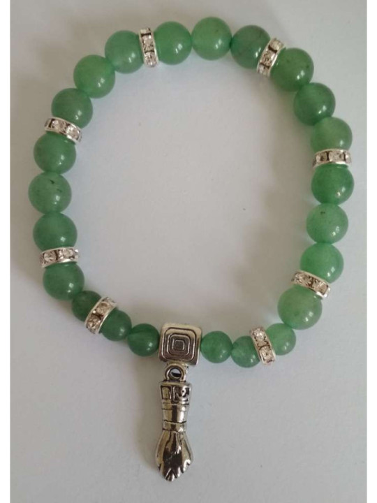 Pulsera Mineral Cuarzo Verde con Puño Figa, Protección y Defensa