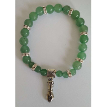 Pulsera Mineral Cuarzo Verde con Puño Figa, Protección y Defensa