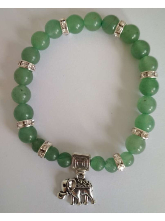 Pulsera Mineral Cuarzo Verde con Elefante de la Prosperidad