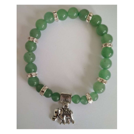 Pulsera Mineral Cuarzo Verde con Elefante de la Prosperidad