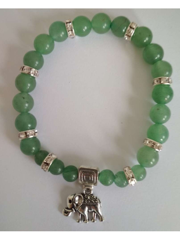 Pulsera Mineral Cuarzo Verde con Elefante de la Prosperidad