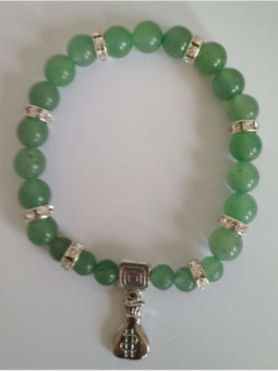 Pulsera Mineral Cuarzo Verde con Morralito del Dinero