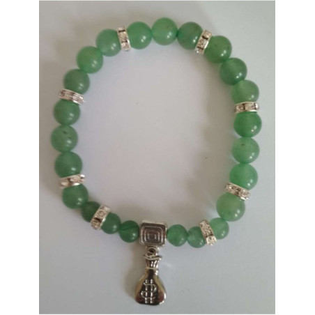 Pulsera Mineral Cuarzo Verde con Morralito del Dinero